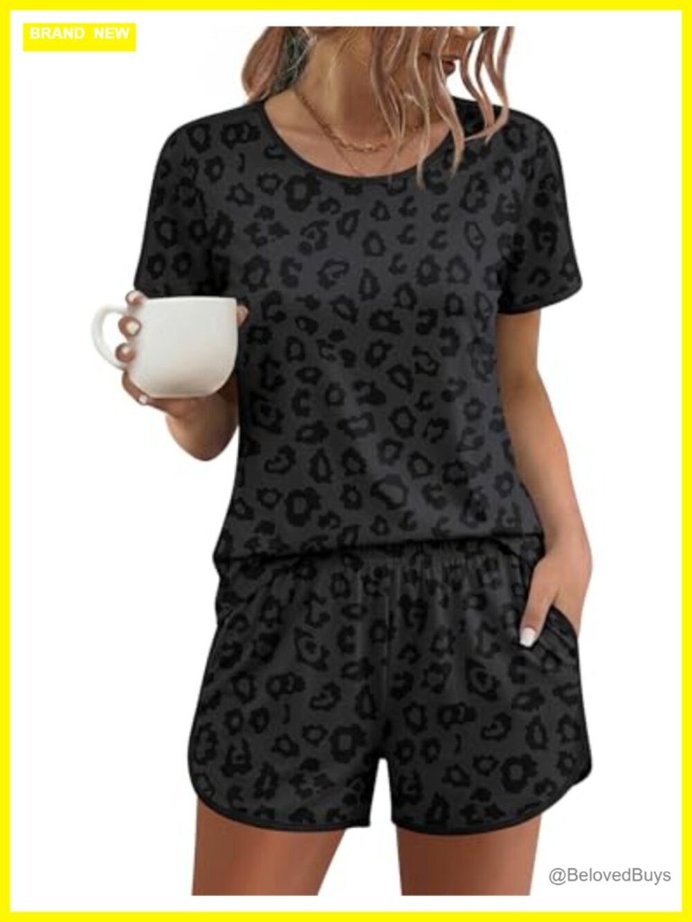 Womens 2 Piece Pajama Set Soft Short Sleeve Scoop Neck Top Shorts Lounge